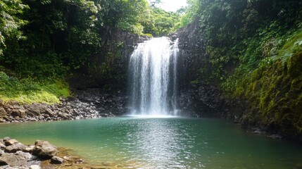 Fototapeta premium Tropical Waterfall Pool Lush Forest