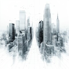 Futuristic Cityscape with Skyscrapers and Urban Architecture in a Minimalist Style Showing Innovative Design and Geometric Patterns