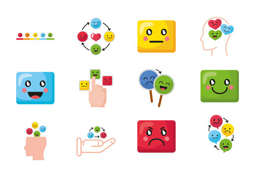 Colorful Happy Sad Angry Expression Icons Set