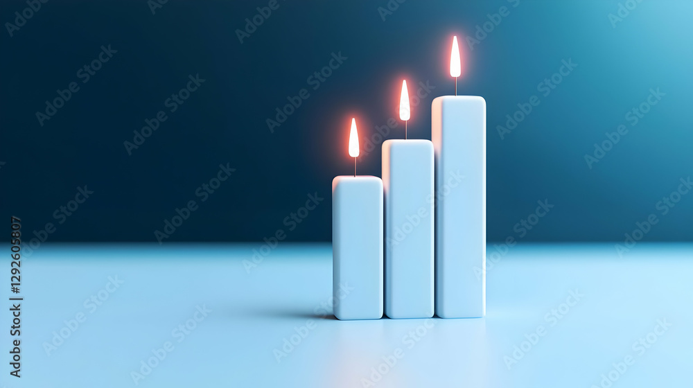 Poster modern candlestick chart with flickering candles on gradient background
