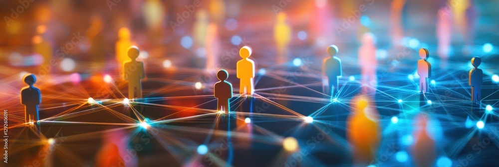 Poster Colorful interconnected 3D avatars representing a digital social media network in a vibrant virtual environment. Generative AI
