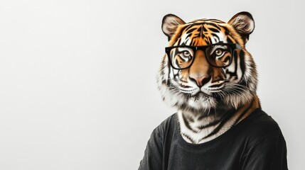Fototapeta premium A tiger with black t-shirt and glasses