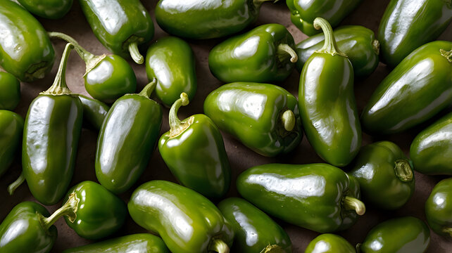 Vibrant Green Peppers: An overhead shot of a pile of fresh green peppers creating a striking and appealing image for culinary use, capturing the essence of the healthy food