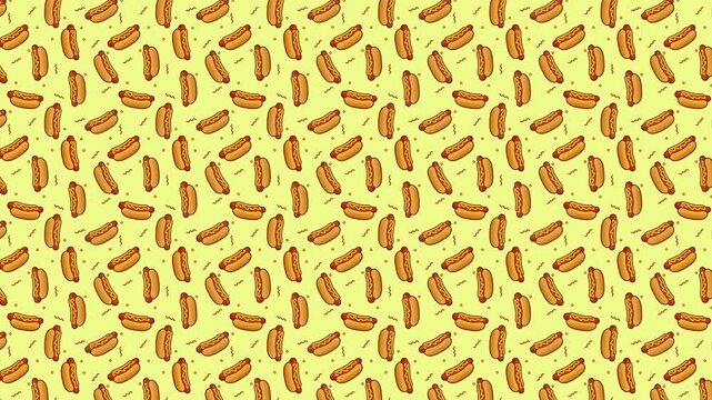 Hotdog object food seamless pattern loop background animation. 4k video footage