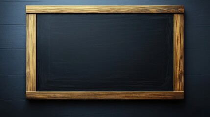 Blank Blackboard on Wooden Frame, Dark Background