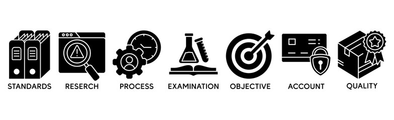 Audit banner web icon vector illustration concept with icon of standards, research, process, examination, objective, account, and quality