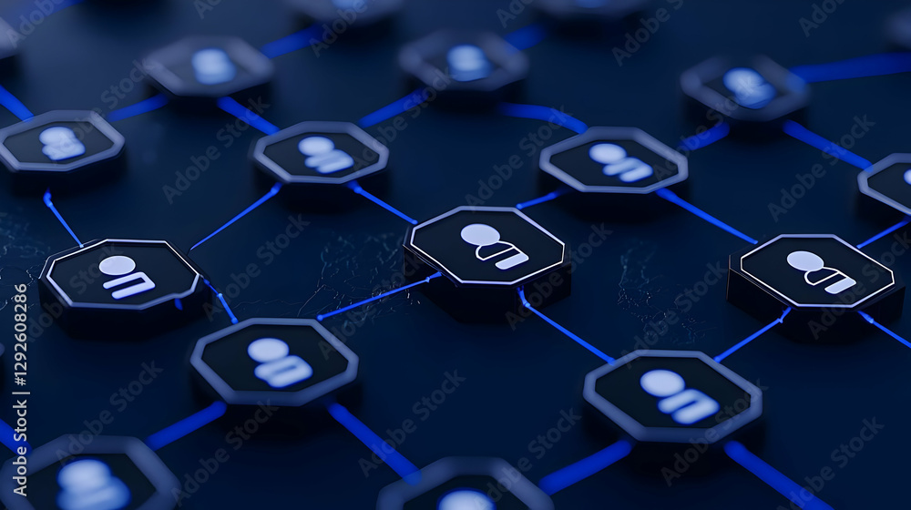 Poster abstract digital network structure with user icons and connections