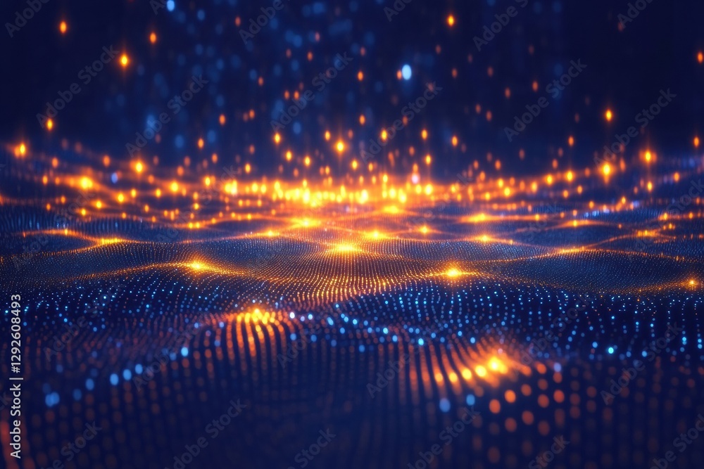 Poster Light patterns create a mesmerizing effect on a digital landscape during a nighttime display of shimmering colors. Generative AI