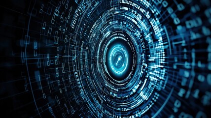 Obraz premium Cybersecurity digital shield made of glowing binary numbers, representing data protection and encryption, futuristic background with a dark blue tech aesthetic