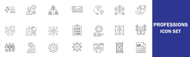 Profession Icon Set A comprehensive collection of icons representing various professions, ideal for professional identity and communication in digital platforms