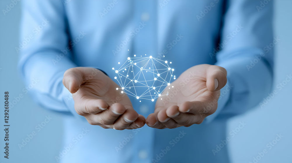 Aufkleber hands displaying digital network concept for technology innovation
