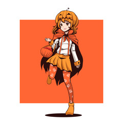 Halloween Cartoon Pumpkin Costume Girl.ai