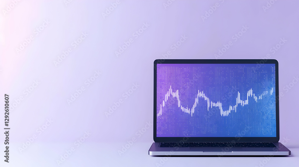 Poster laptop displaying financial chart with abstract background gradient