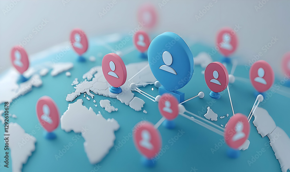 Poster Network Connection Visualization with User Icons on Globe Model