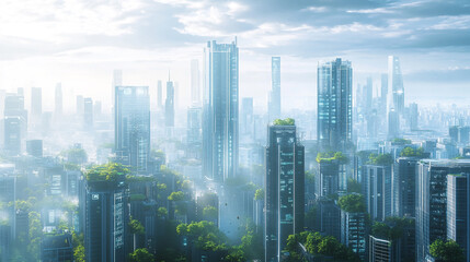 Obraz premium Futuristic eco cityscape modern architecture green urban skyline art view scene image future design