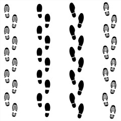 Footprint set of footprint icon, Silhouette of footprints. Black on white background. Vector illustration.