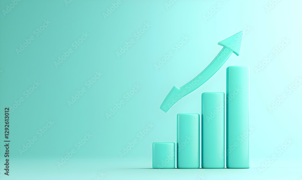 Poster growth chart with mint green columns and arrow on soft background