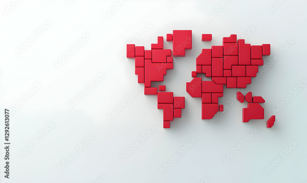 Poster abstract representation of world map in red geometric design