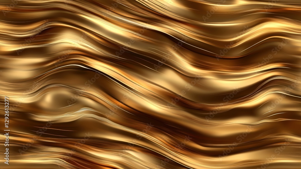 Poster abstract flowing golden texture with smooth waves and reflections for design purposes