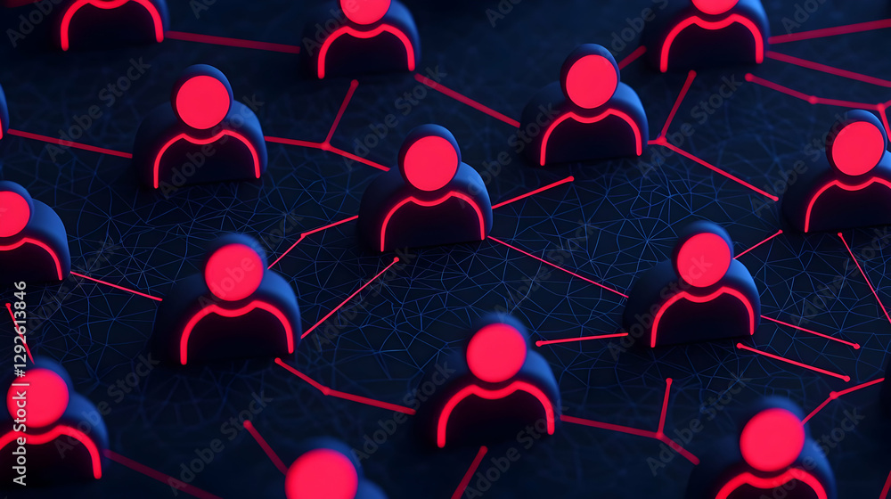 Poster abstract network connections with red nodes on dark background