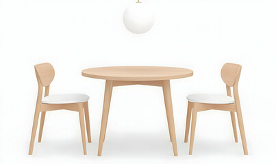 Fototapeta premium Modern Minimalist Dining Table with Two Wooden Chairs Design