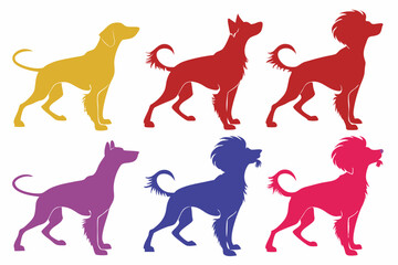 set of Chinese crested dog silhouette vector illustration