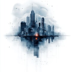 Obraz premium Futuristic City Skyline with Advanced Technology Features and Abstract Design Elements in a Digital Art Style