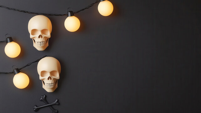 Piratethemed lights, string lights with skull and crossbones, Talk Like a Pirate Day, 3D illustration