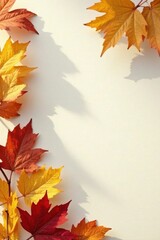 Autumnal Leaves Frame A Colorful Border of Fall Foliage on a Pale Background