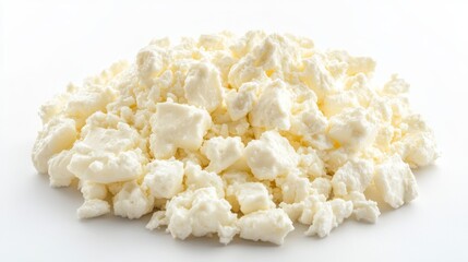 Crumbled feta cheese pile on white
