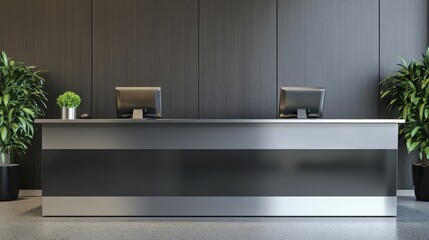 Reception Desk with Plants & Monitors