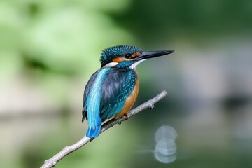 Brightly Colored Kingfisher Perched on a Branch Near Water