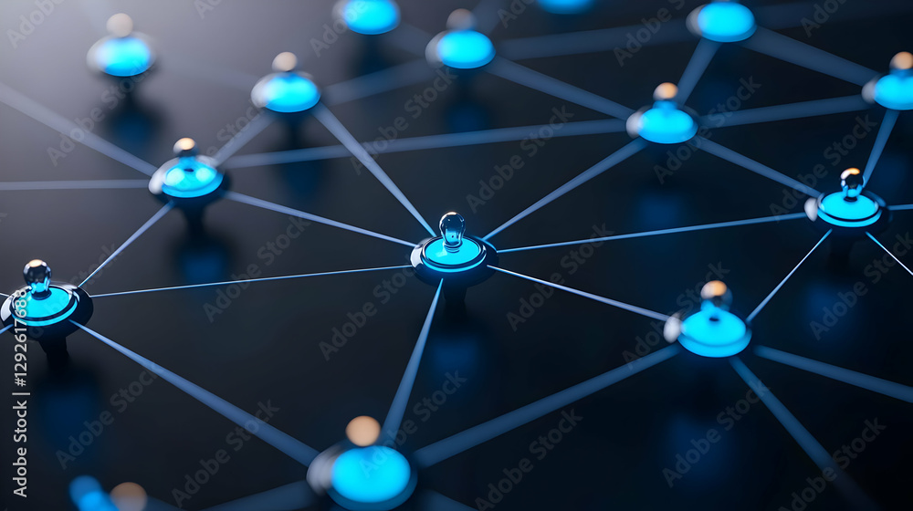 Poster digital network connections with glowing nodes and lines