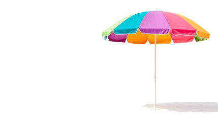 Colorful Beach Umbrella Standing Alone on White Background