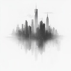Obraz premium Metropolis skyline silhouette with reflection, modern architecture in grayscale, urban city landscape, artistic and minimalistic design, atmospheric mood