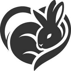 Rabbit curled up in the shape of a heart animal vector silhouette