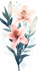 Fototapeta premium Retro colorful lily pattern illustration poster background