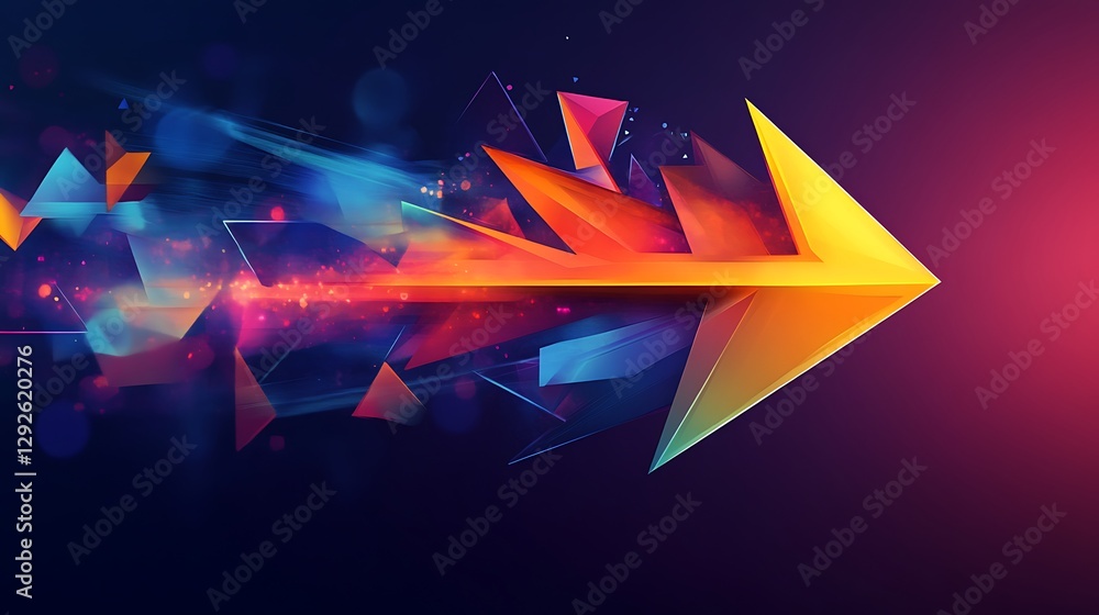 Poster abstract image featuring a vibrant arrow composed of geometric shapes for conveys a sense of speed p