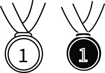 set of Medal Icon  First Place Achievement, Sports Victory, and Leadership Recognition Symbol for Success and Awards with Transparent Background