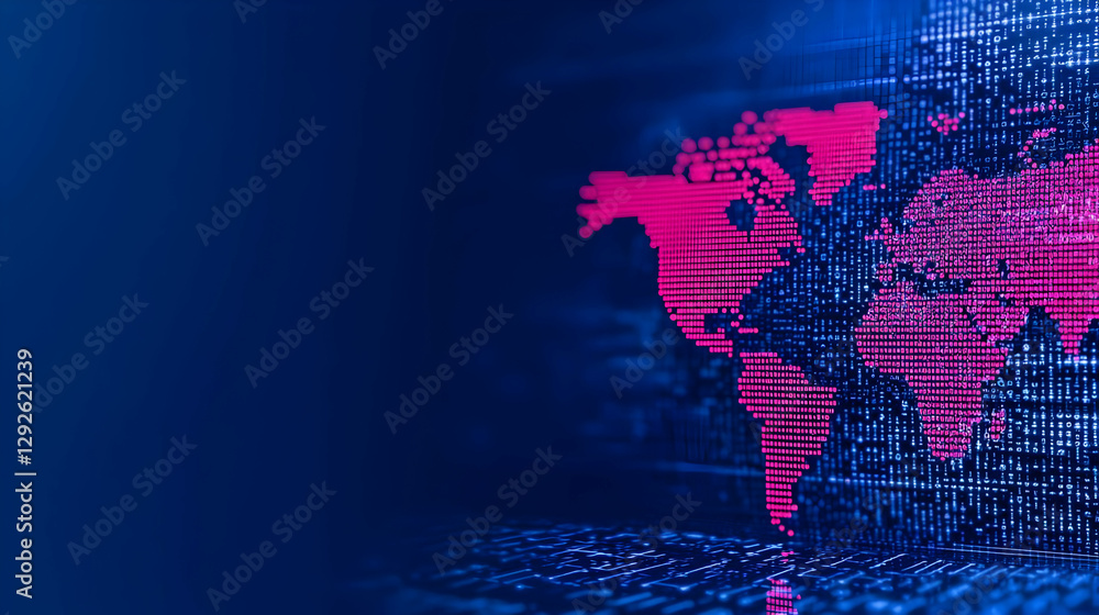 Poster abstract representation of digital world map with data background
