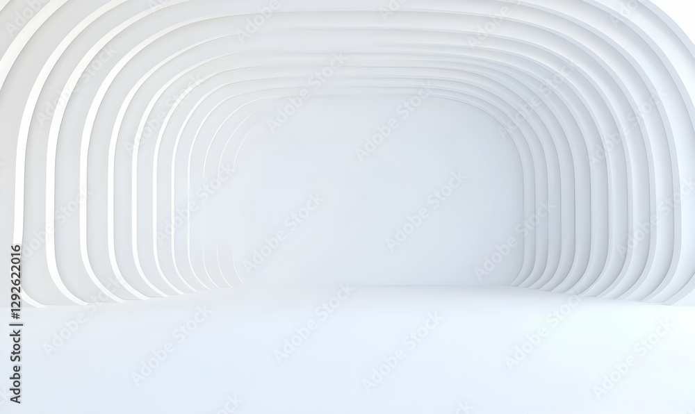 Poster Modern Minimalistic White Background with Curved Architectural Lines