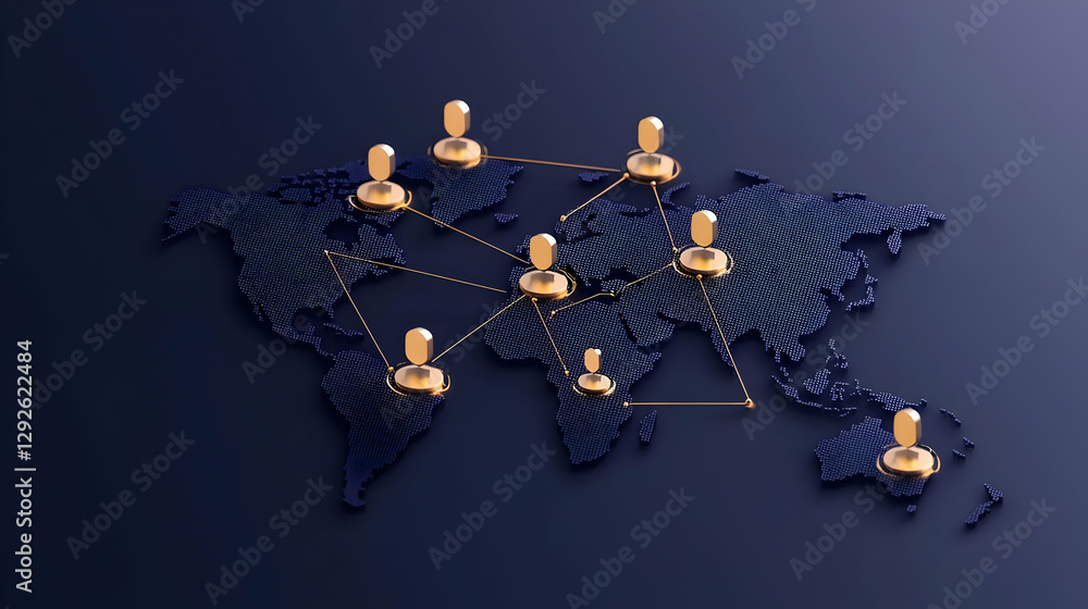Poster global network connection with digital nodes and map background