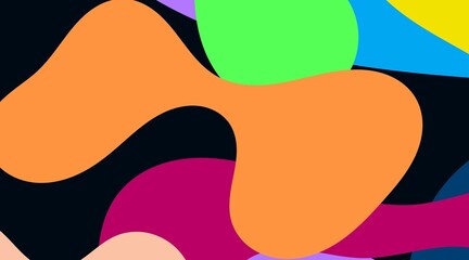 The abstract illustration employs organic forms in a warm and rich palette of orange, brown, pink, purple, and subtle yellow tones. This color scheme generates a dynamic and artistic impression.