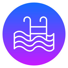 Gradient Line Art Ladder Descending into Swimming Pool Circle Icon