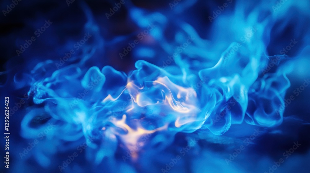 Poster Bright blue gas flame burning with vibrant energy in a close up view showcasing intricate patterns and colors. Generative AI