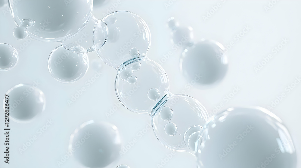 Poster ethereal transparent bubbles floating in soft light environment