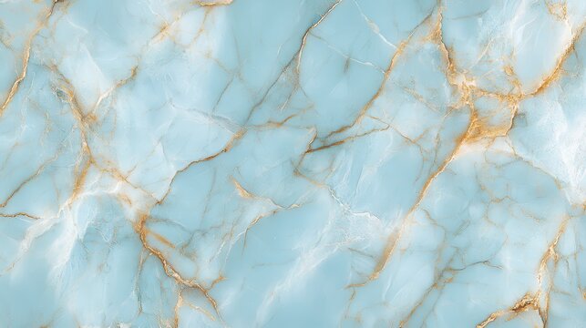 High-resolution image of light blue marble with gold veins. Ideal for backgrounds, textures, or design projects needing a luxurious feel.