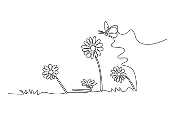 Landscape concept. Single line draw design vector graphic illustration.