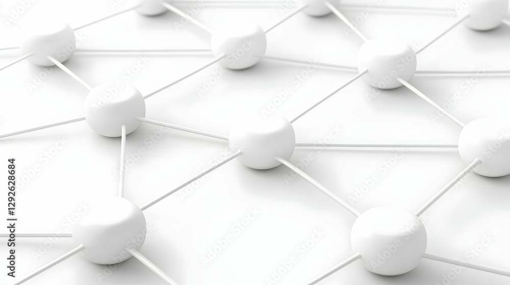 Poster abstract connection network with white nodes and lines on white background