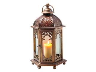 Vintage lantern with candle, antique lantern or hanging lamp, Moroccan Arabic metal lantern decorative candle holder transparent  background, Ramadan Kareem lamp 